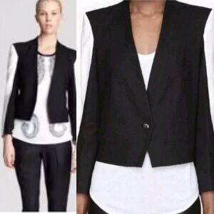 Helmut Lang Black & White Semi‎ Cropped Structured Blazer Linen Blend 4 Designer